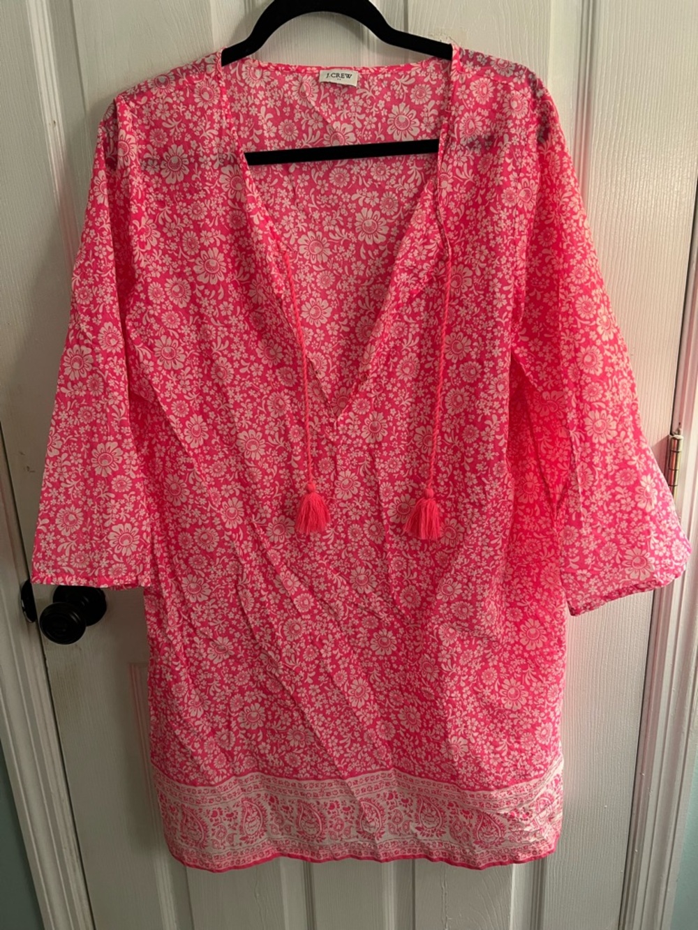 J.Crew Pink Floral Tassel Tunic sz M/L